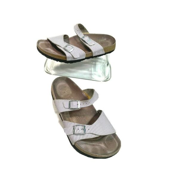 Birkenstock Birki's Sandals Lavender Purple White Stripe 2 Buckle - Picture 1 of 12